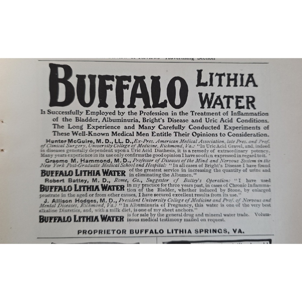 1903 & 1904 Buffalo Lithia Water Print Ads VA Medical History
